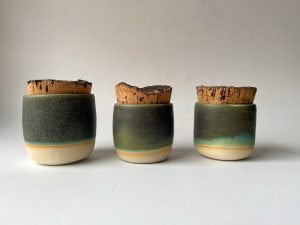 rustic green ceramic spice jars