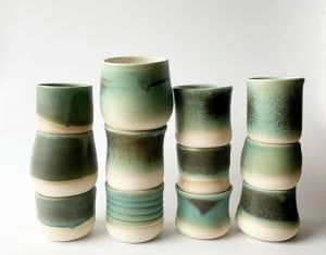 green ceramic cup set